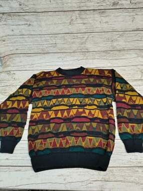 INDEX International Bold Geometric 3D Knit Sweater Size Large